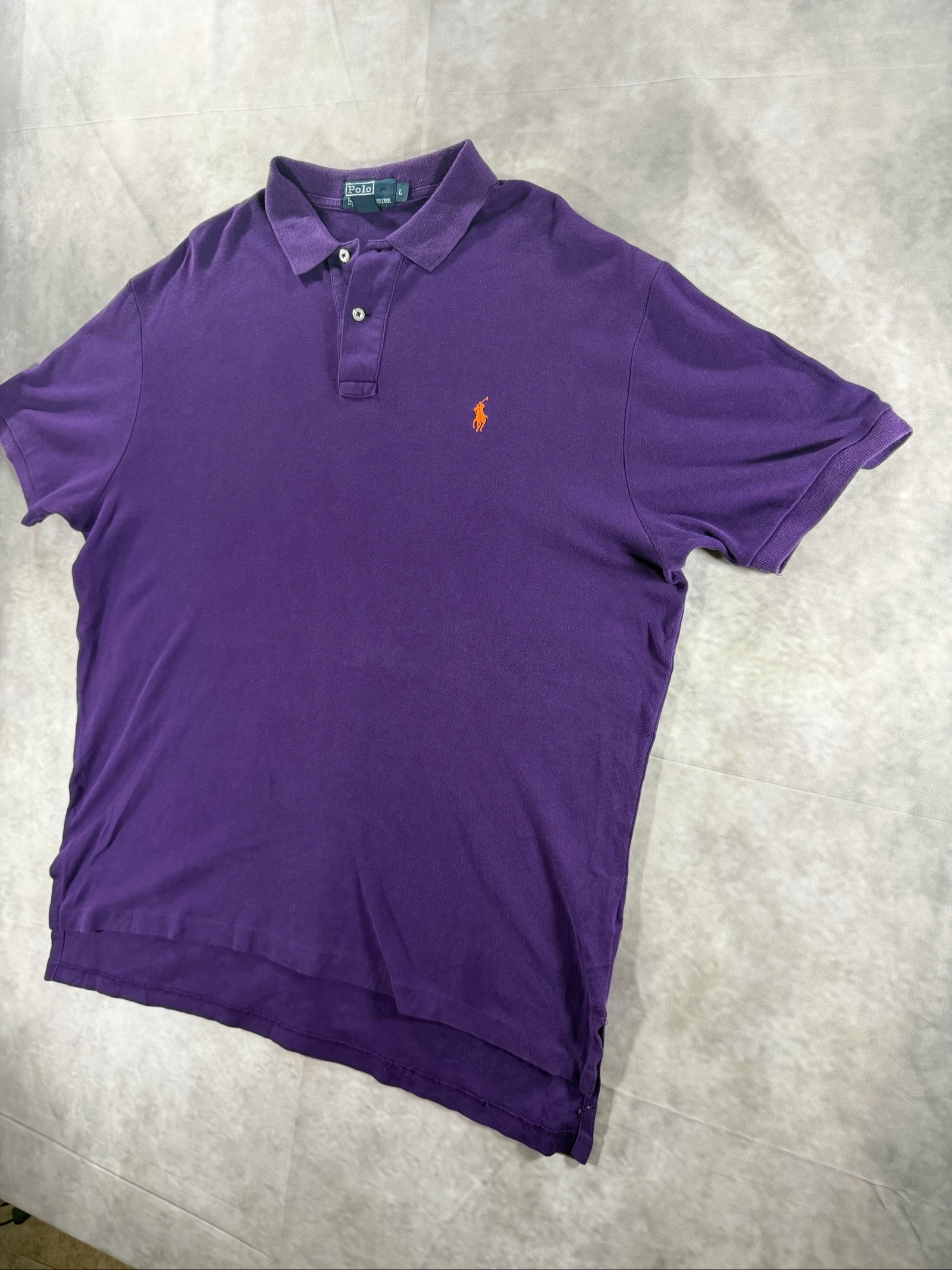 Polo Ralph Lauren Polo violet Orange Pony Taille L Coton vintage Classique Preppy – photo 6